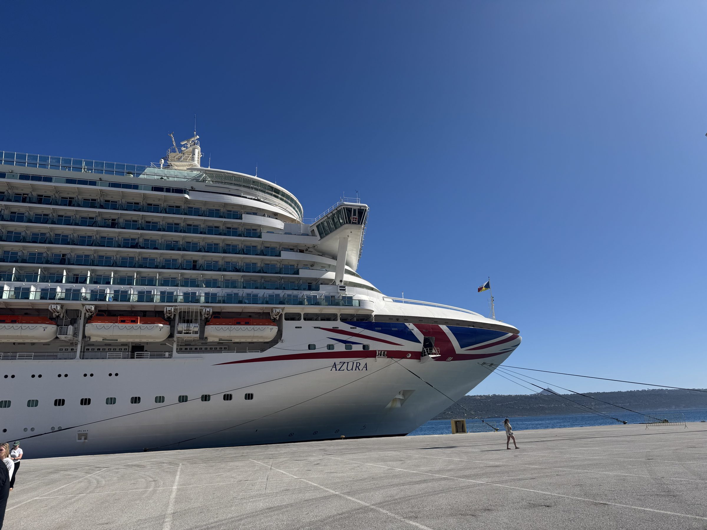 A white cruise ship in port